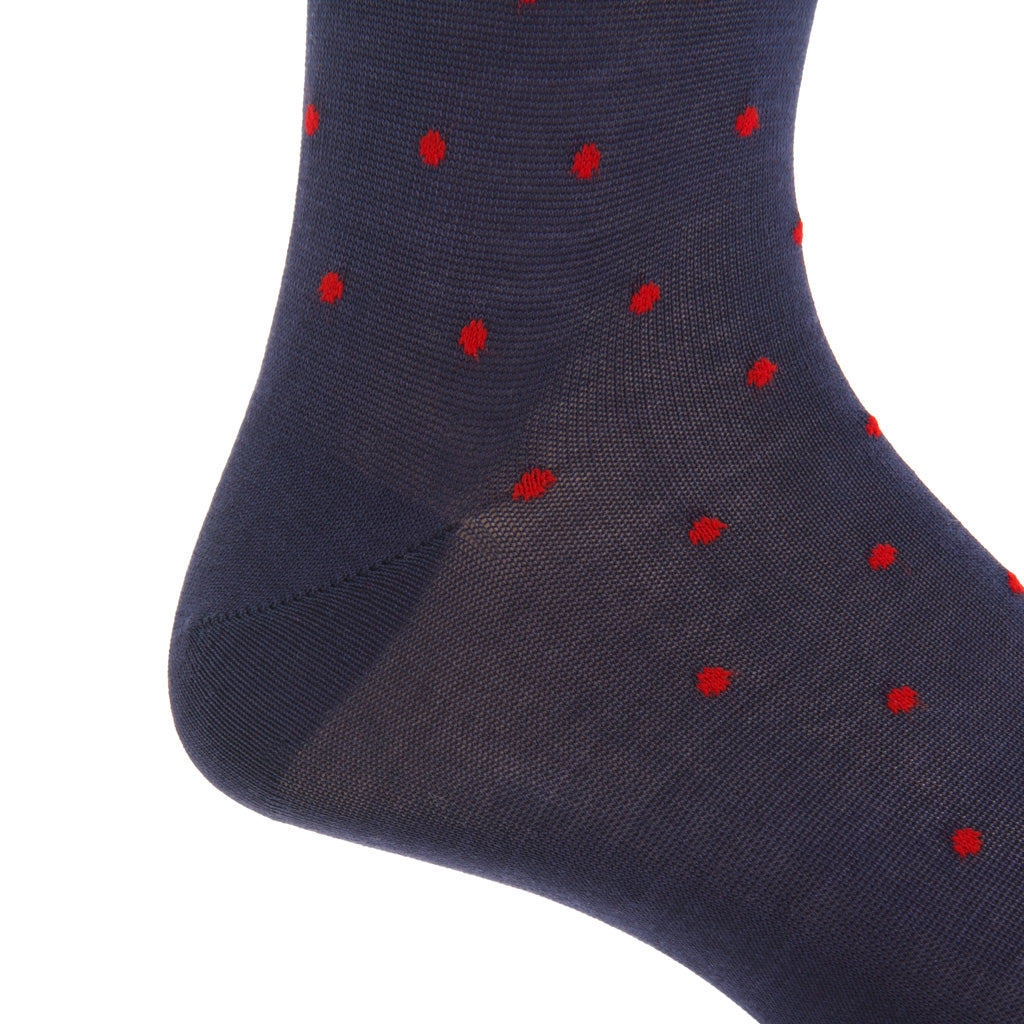 Classic Navy with Red Dots Cotton Over-the-Calf Sock