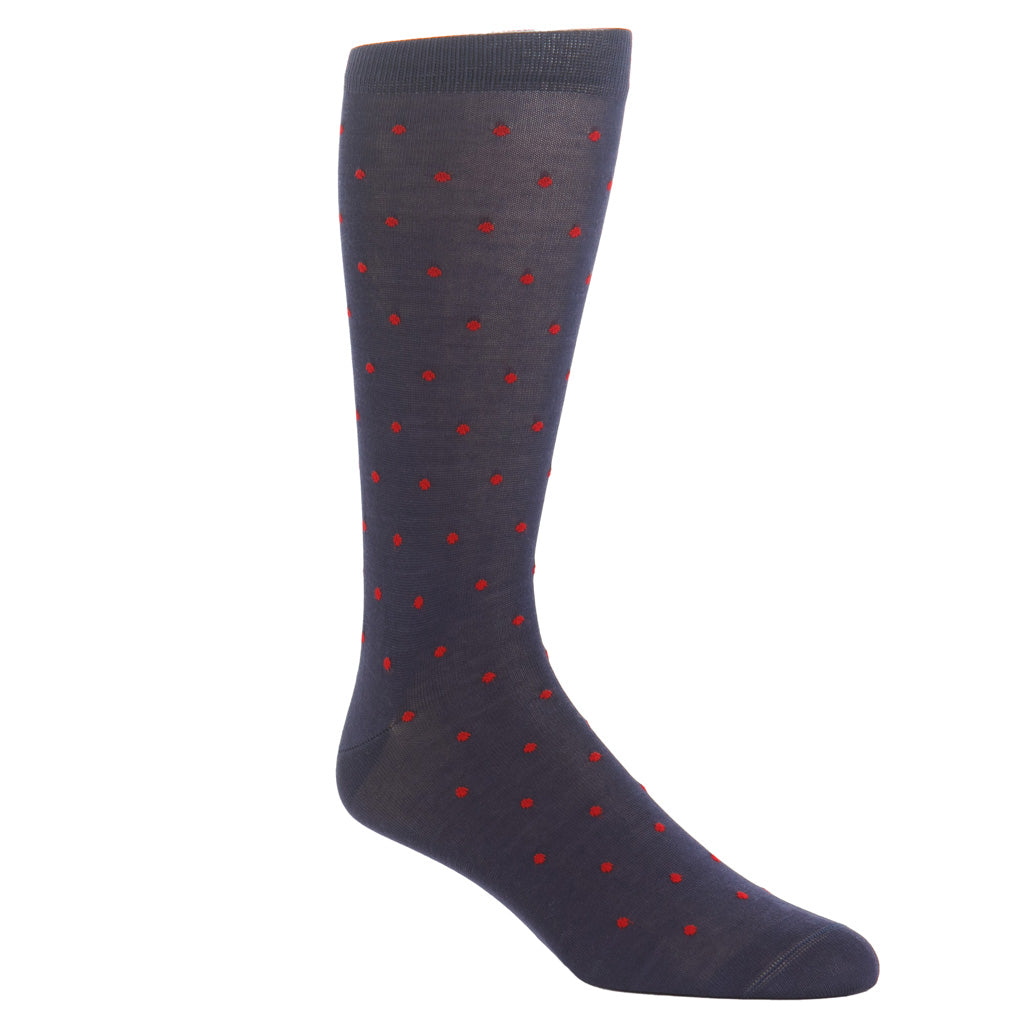Classic Navy with Red Dots Cotton Over-the-Calf Sock
