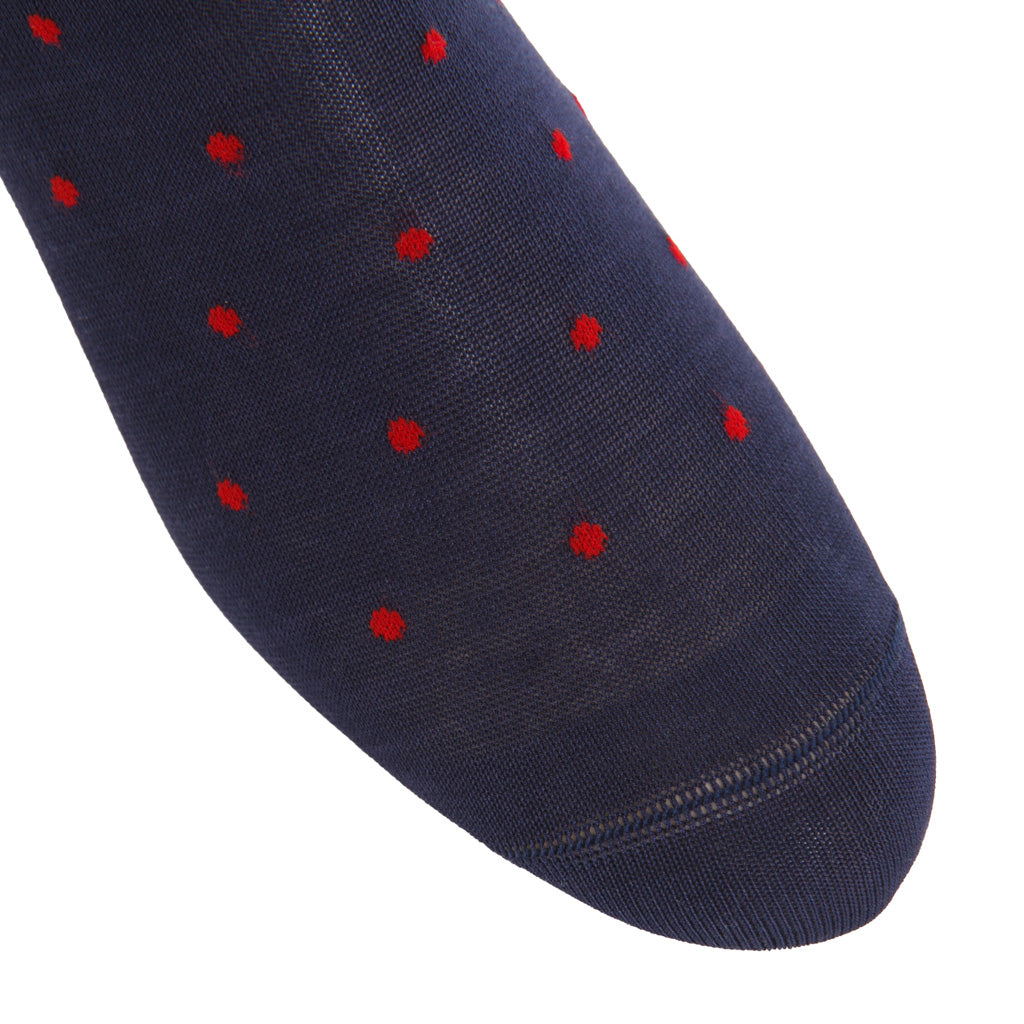 Classic Navy with Red Dots Cotton Over-the-Calf Sock