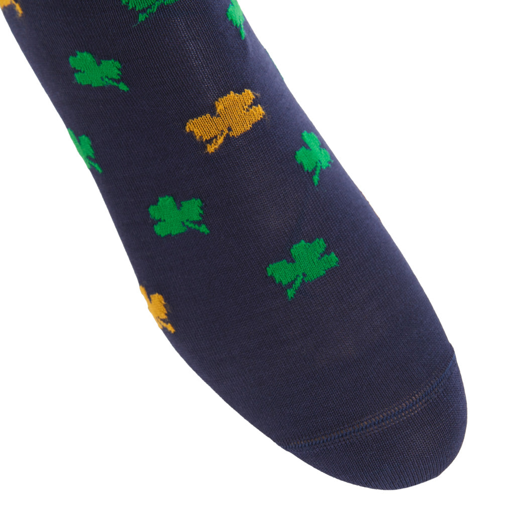 Classic Navy with Green &amp; Gold Shamrock Cotton Mid-Calf Sock
