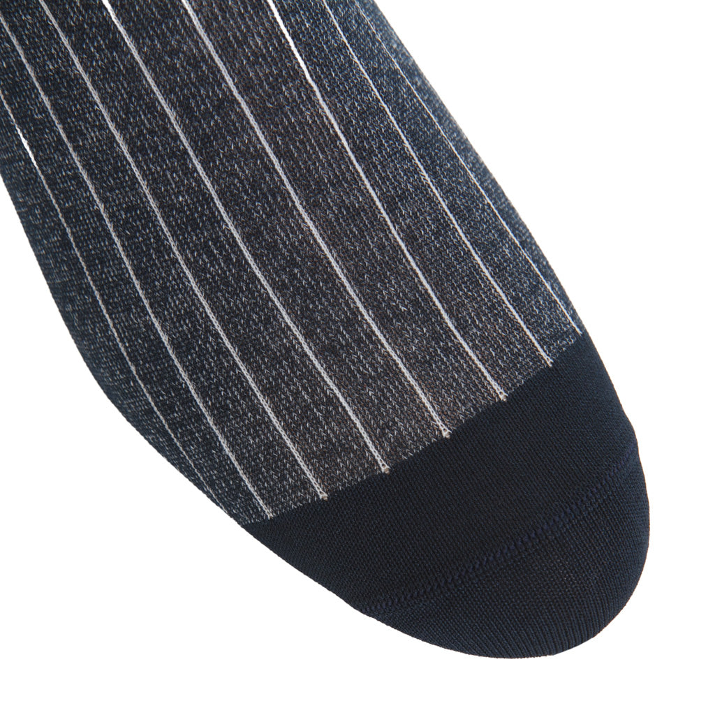 Navy with Ash Vertical Stripe Cotton Mid-Calf Sock