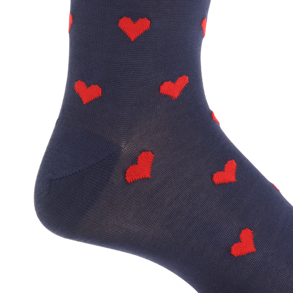 Classic Navy with Red Heart Cotton Mid-Calf Sock