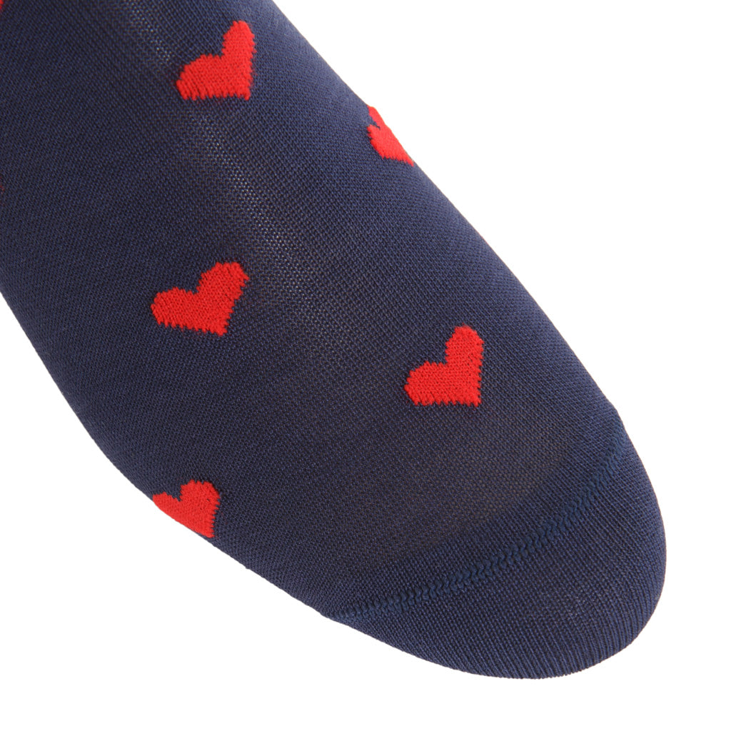 Classic Navy with Red Heart Cotton Mid-Calf Sock