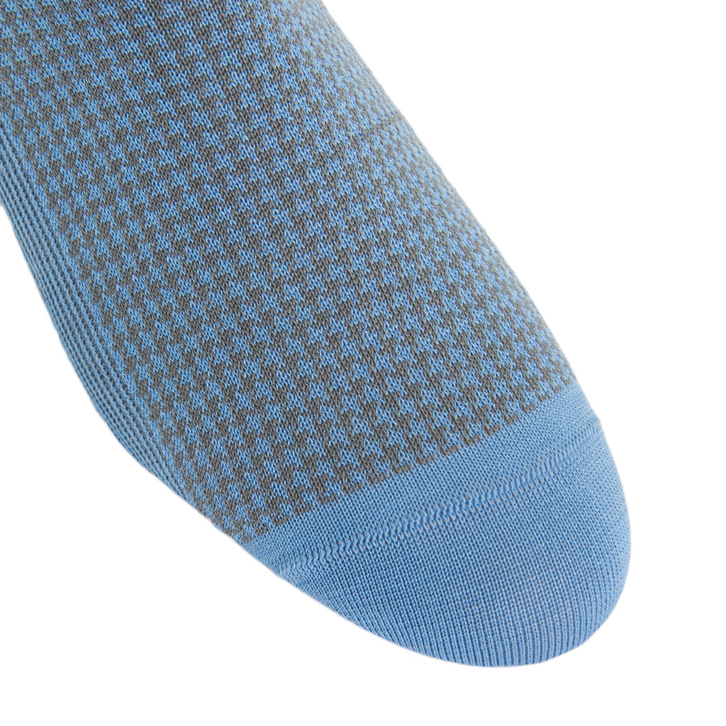Azure-Blue-Steel-Gray-Houndstooth-Cotton-Sock