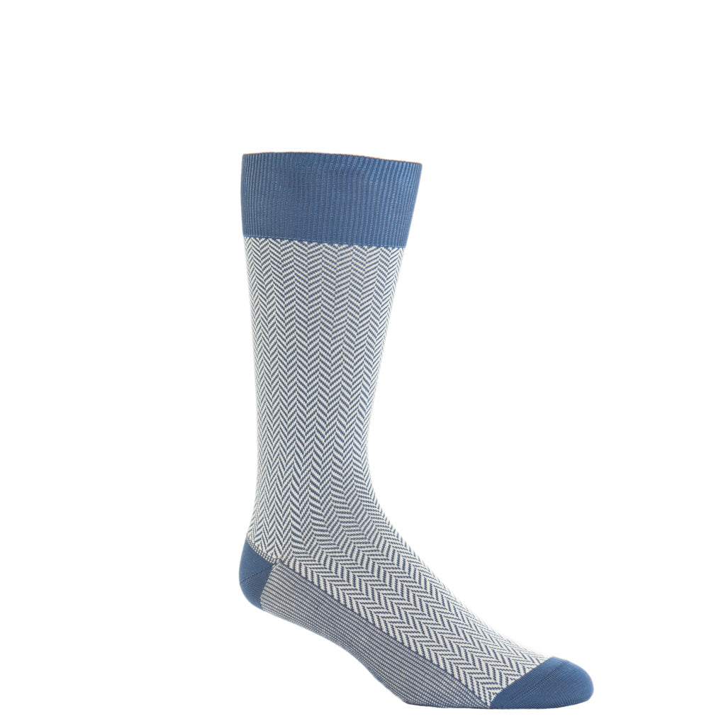 Over-The-Calf-Azure-Blue-Clematis-Blue-Herringbone-Cotton-Sock