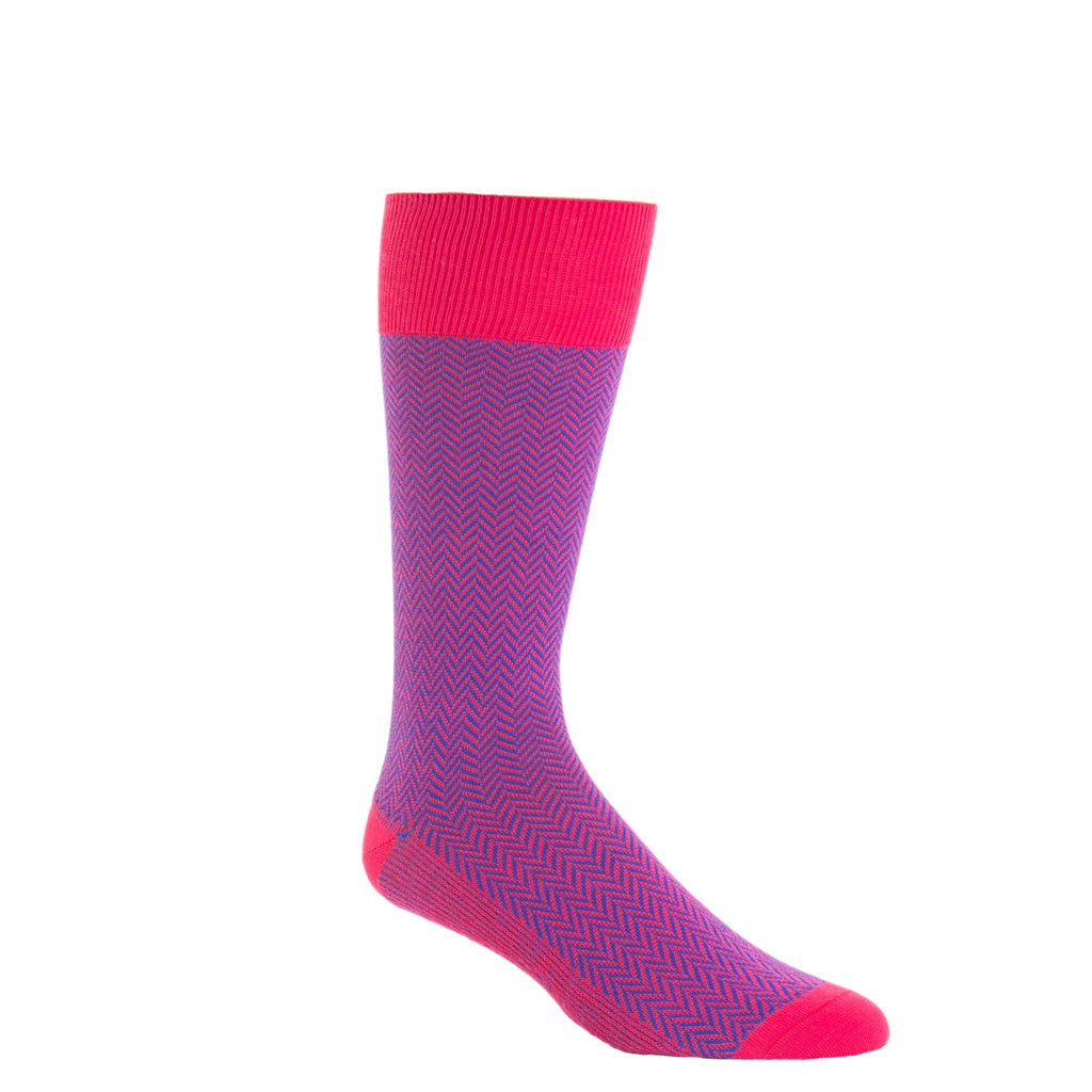 Over-The-Calf-Magenta-Colbalt-Blue-Herringbone-Chevron-Cotton-Sock