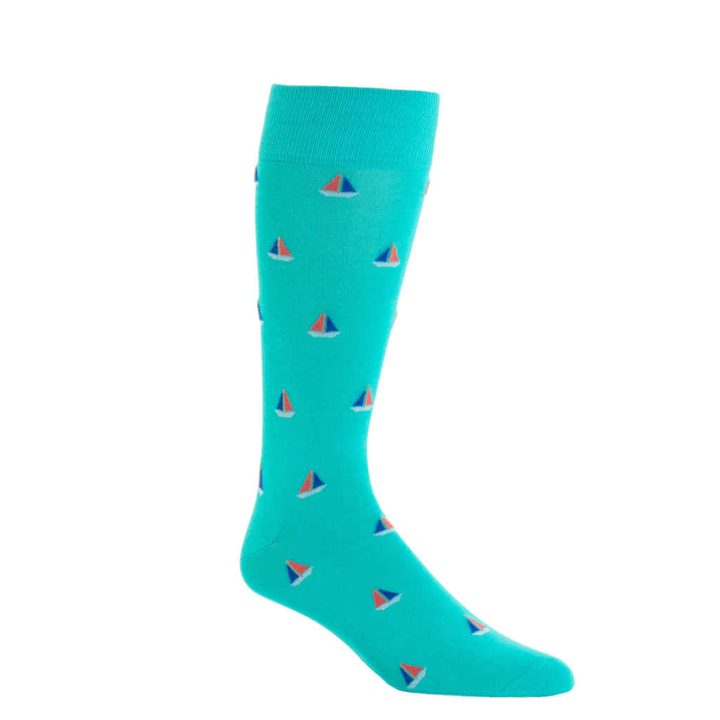 Over-The-Calf-Ceramic-Yolk-Blue-Sailboat-Cotton-Sock