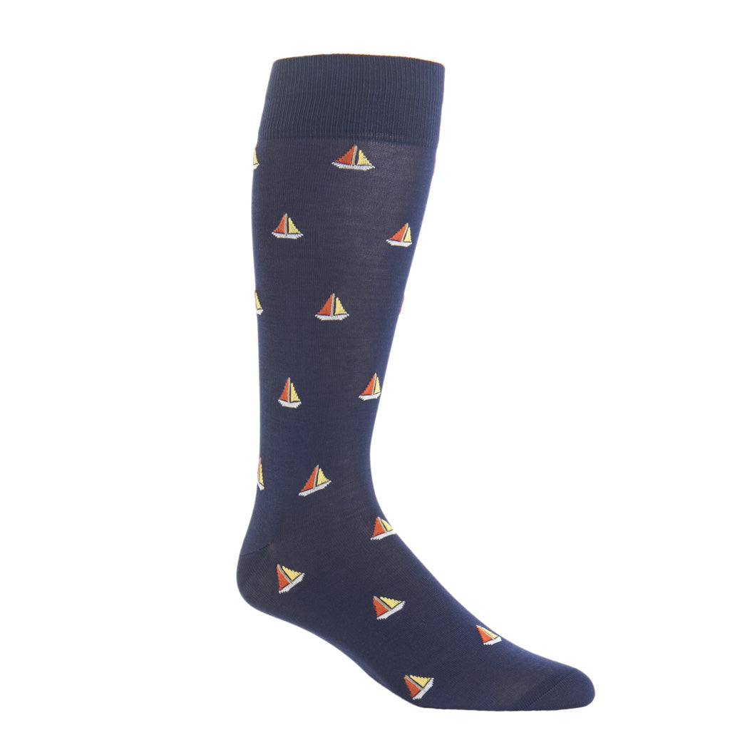 Over-The-Calf-Classic-Navy-Yolk-Orange-Sailboat-Cotton-Sock