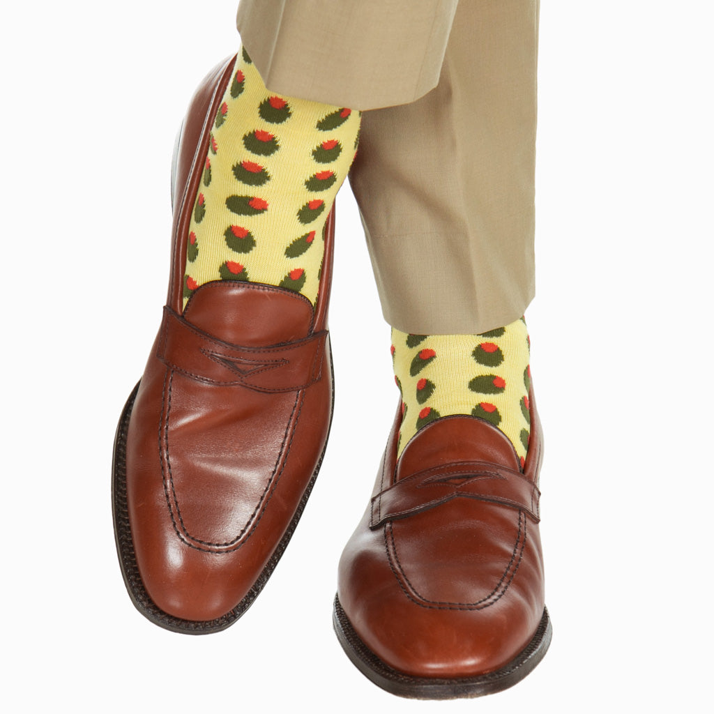 olive green dress socks Lemon with Forest Green and Red Olive Cotton Over-the-Calf Sock