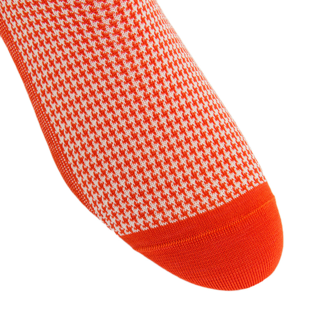 Tigerlily Orange with Cream Houndstooth Cotton Over-the-Calf Sock