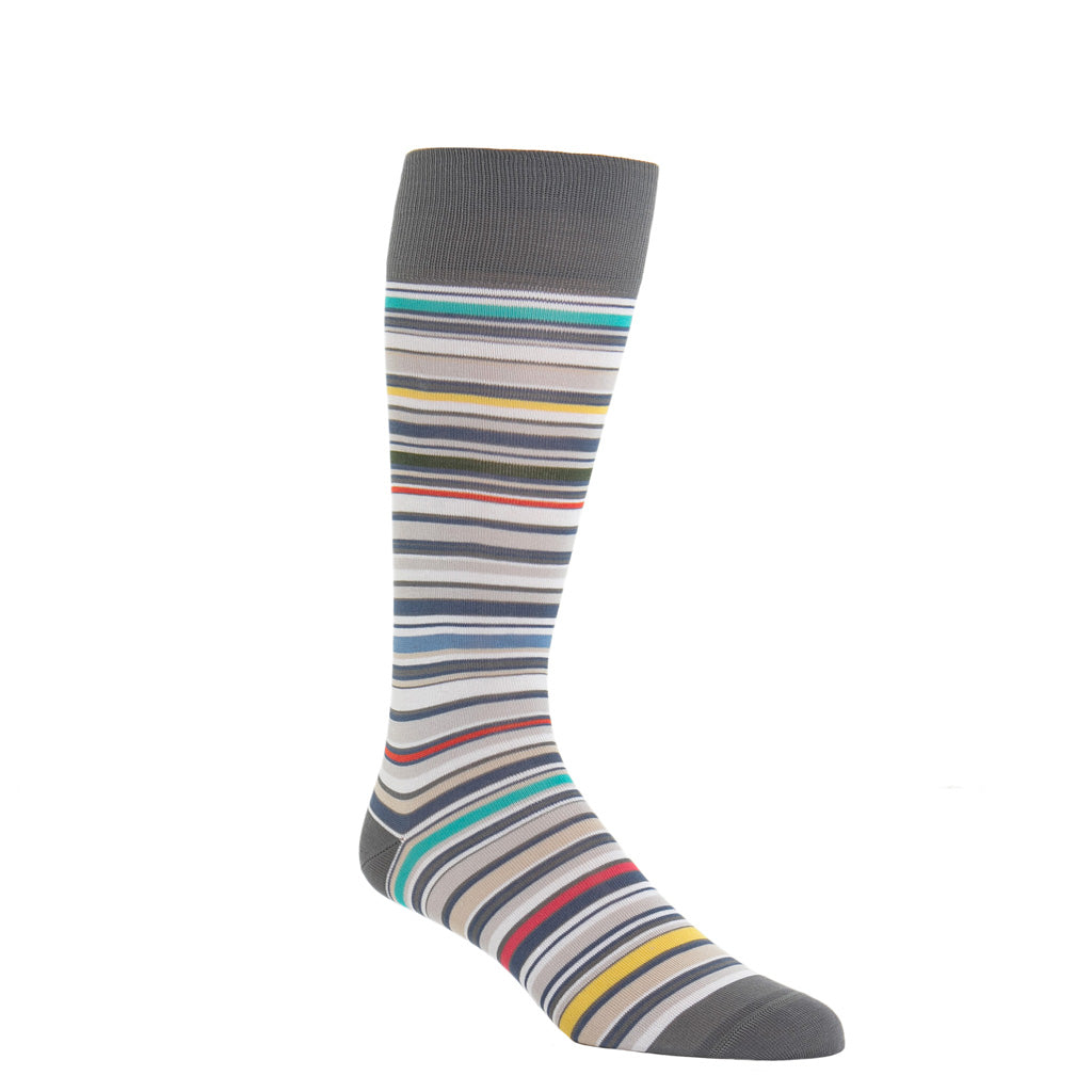 Orange-Rose-Gray-Blue-Green-Tan-Striped-Cotton-Sock-USA-Made