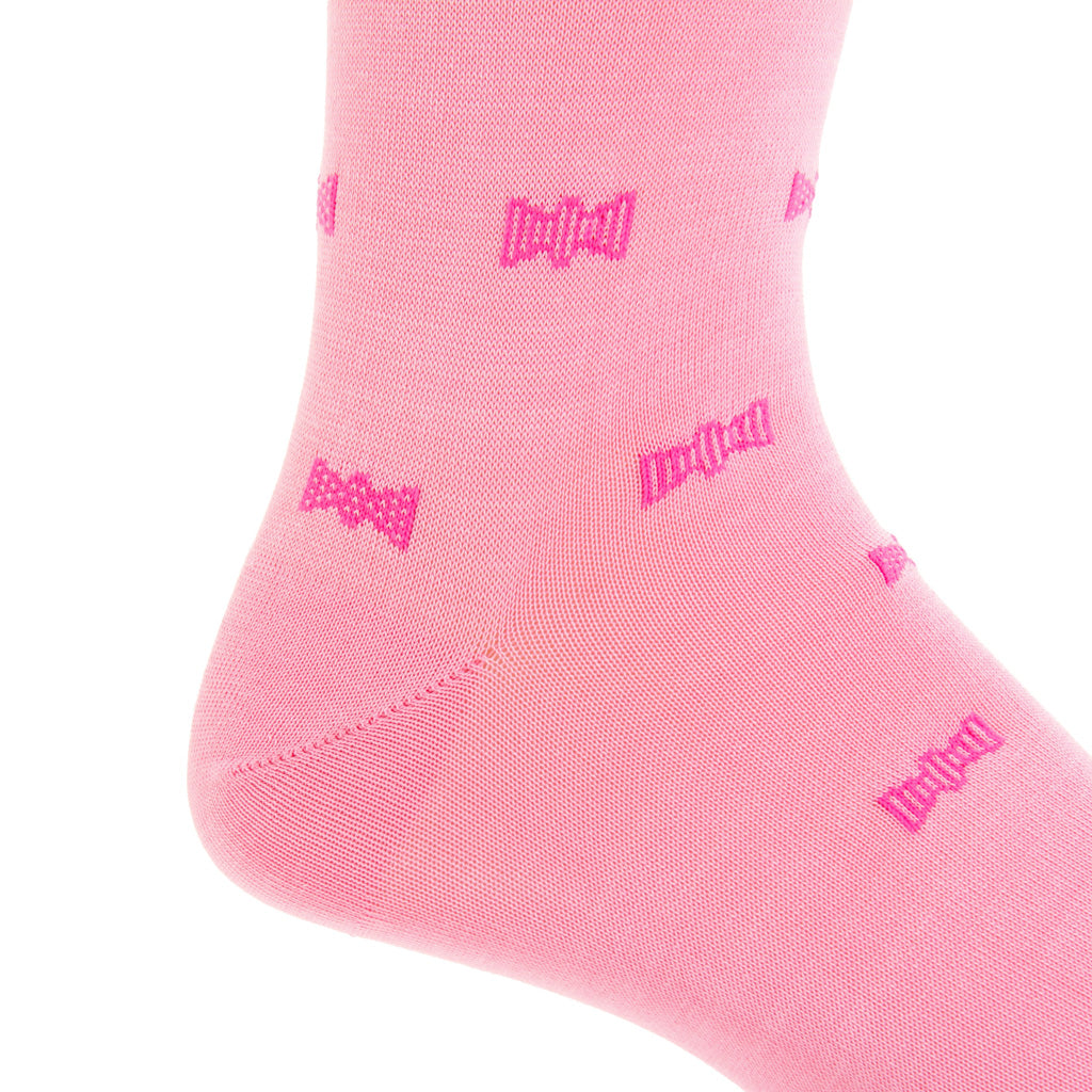Pink with Rose Bowties Cotton Mid-Calf Sock