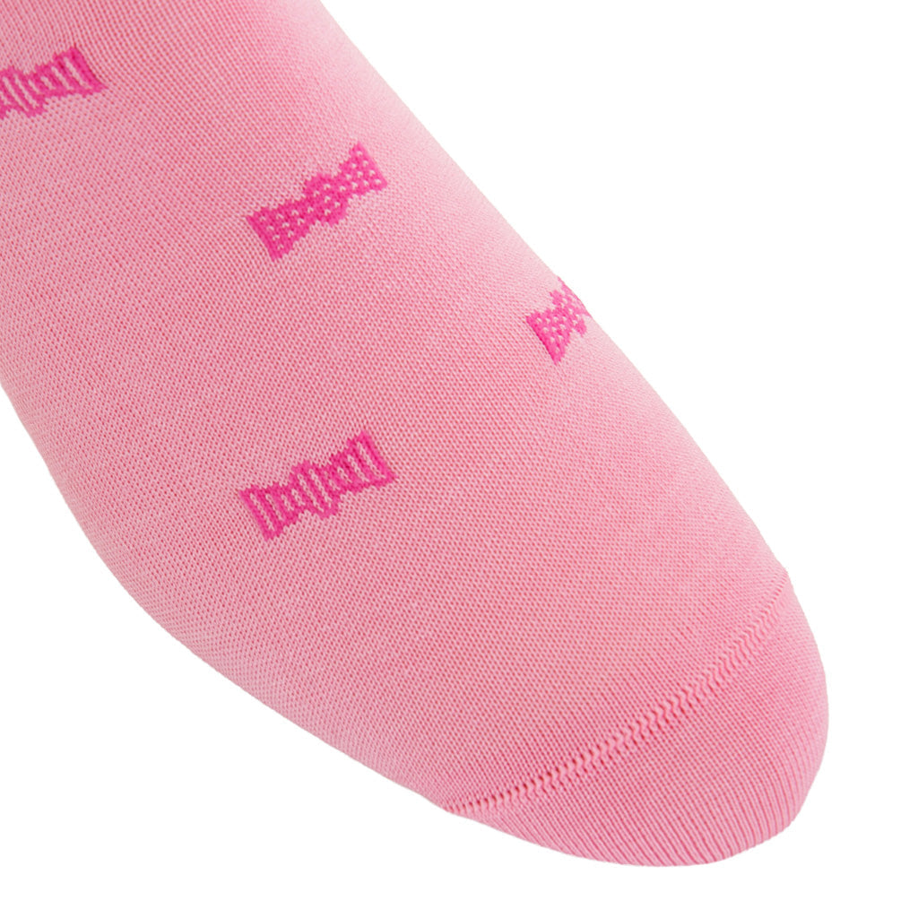 Pink with Rose Bowties Cotton Mid-Calf Sock