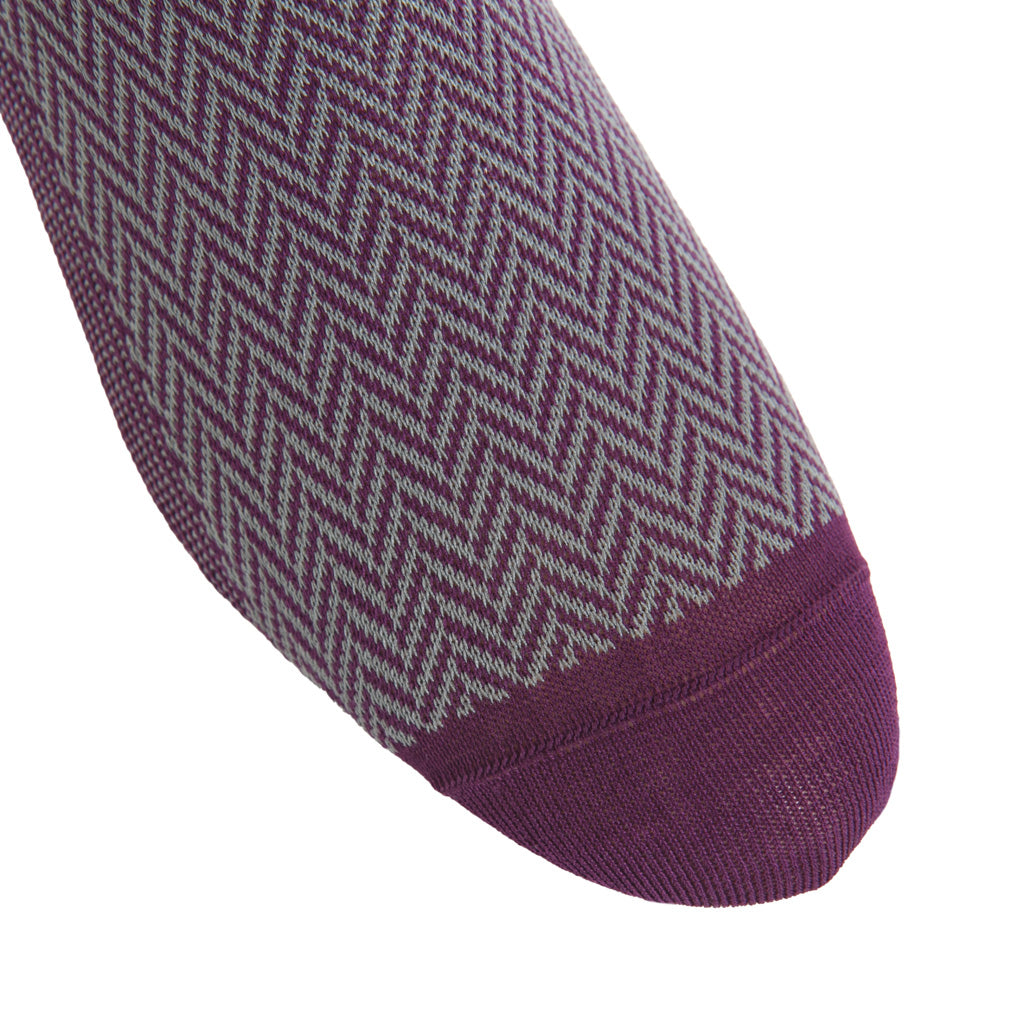 Steel Gray and Royal Purple Herringbone Cotton Mid-Calf Sock