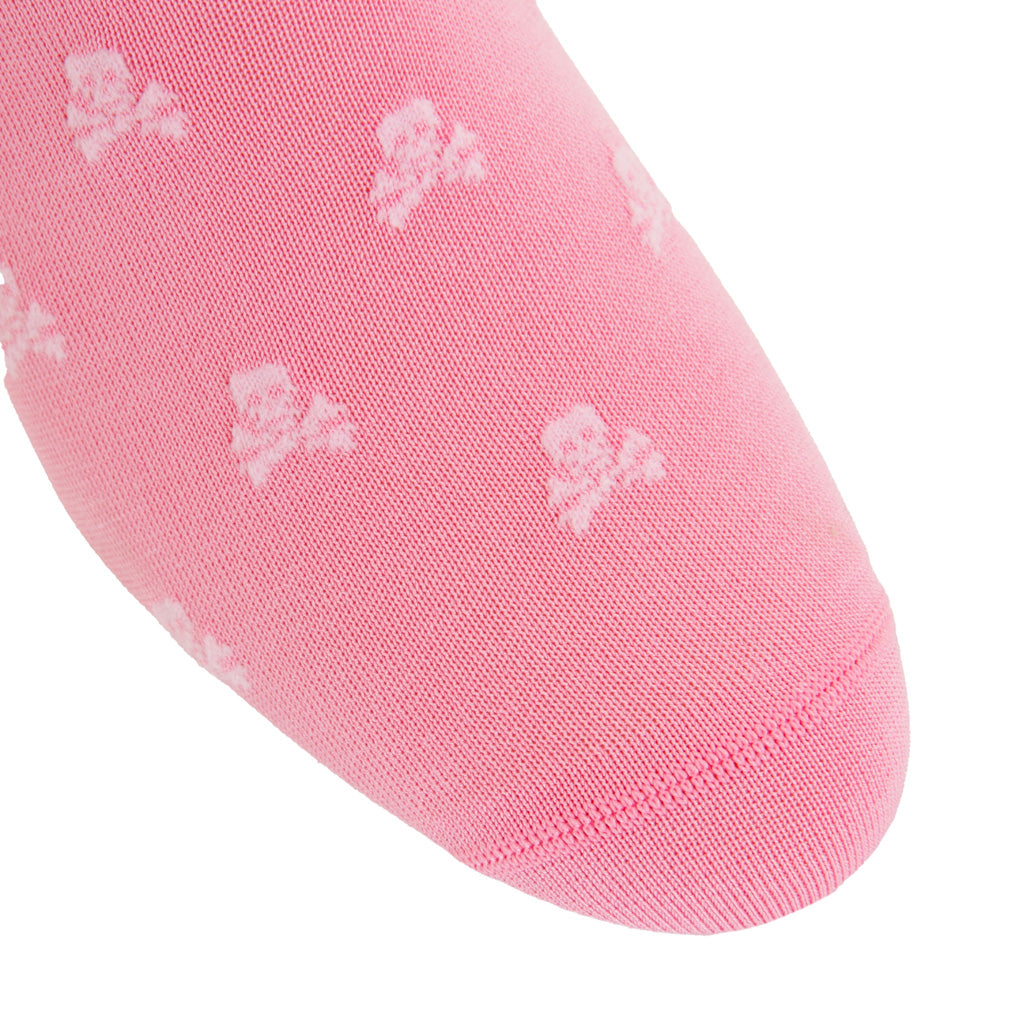 Pink with Light Pink Skull and Crossbones Cotton Over-the-Calf Sock