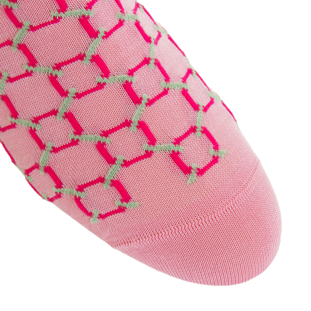 Pink with Rose and Grass Green Circles Cotton Mid-Calf Sock
