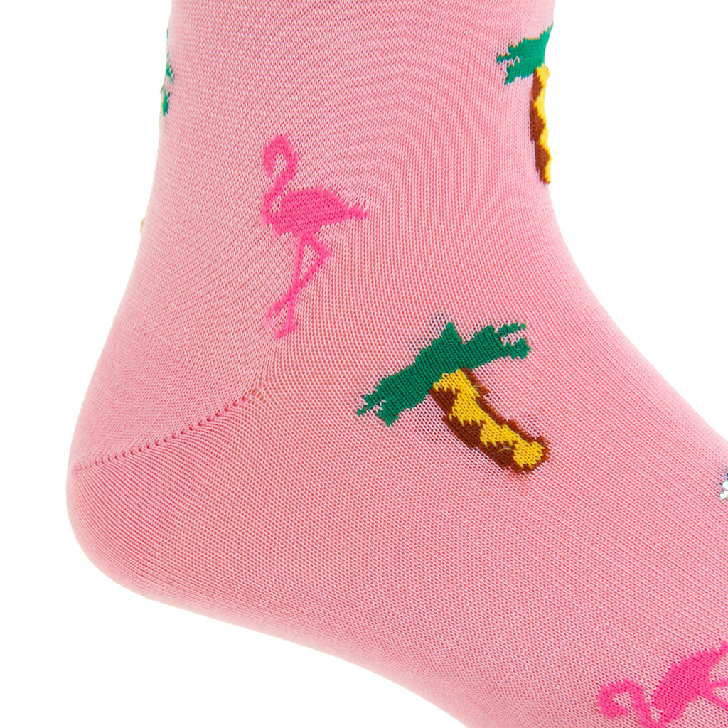 Pink with Rose Flamingo and Palm Trees Cotton Over-the-Calf Sock