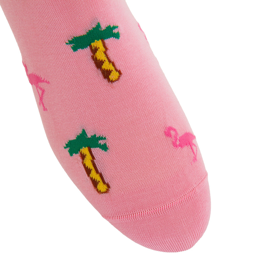 Pink with Rose Flamingo and Palm Trees Cotton Over-the-Calf Sock