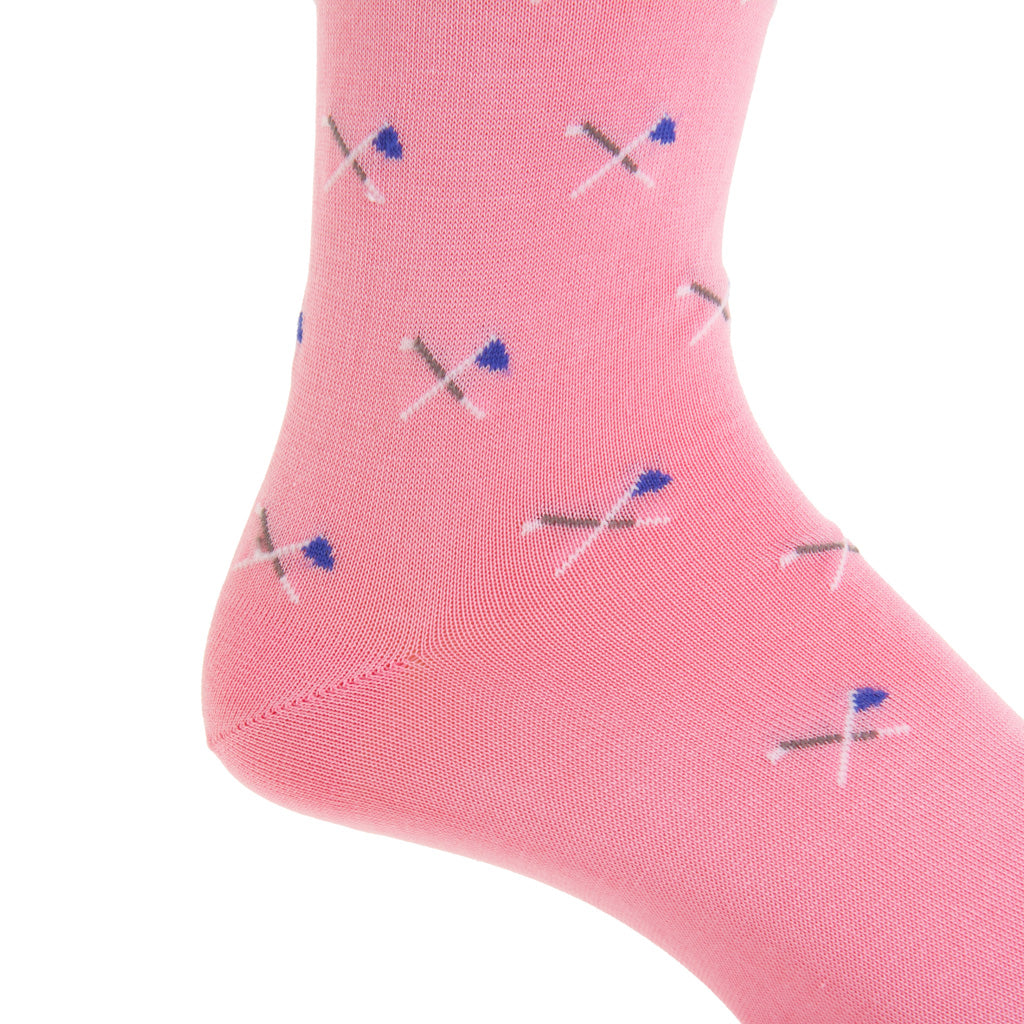 Pink with Crossed Golf Club &amp; Clematis Flag Cotton Over-the-Calf Sock