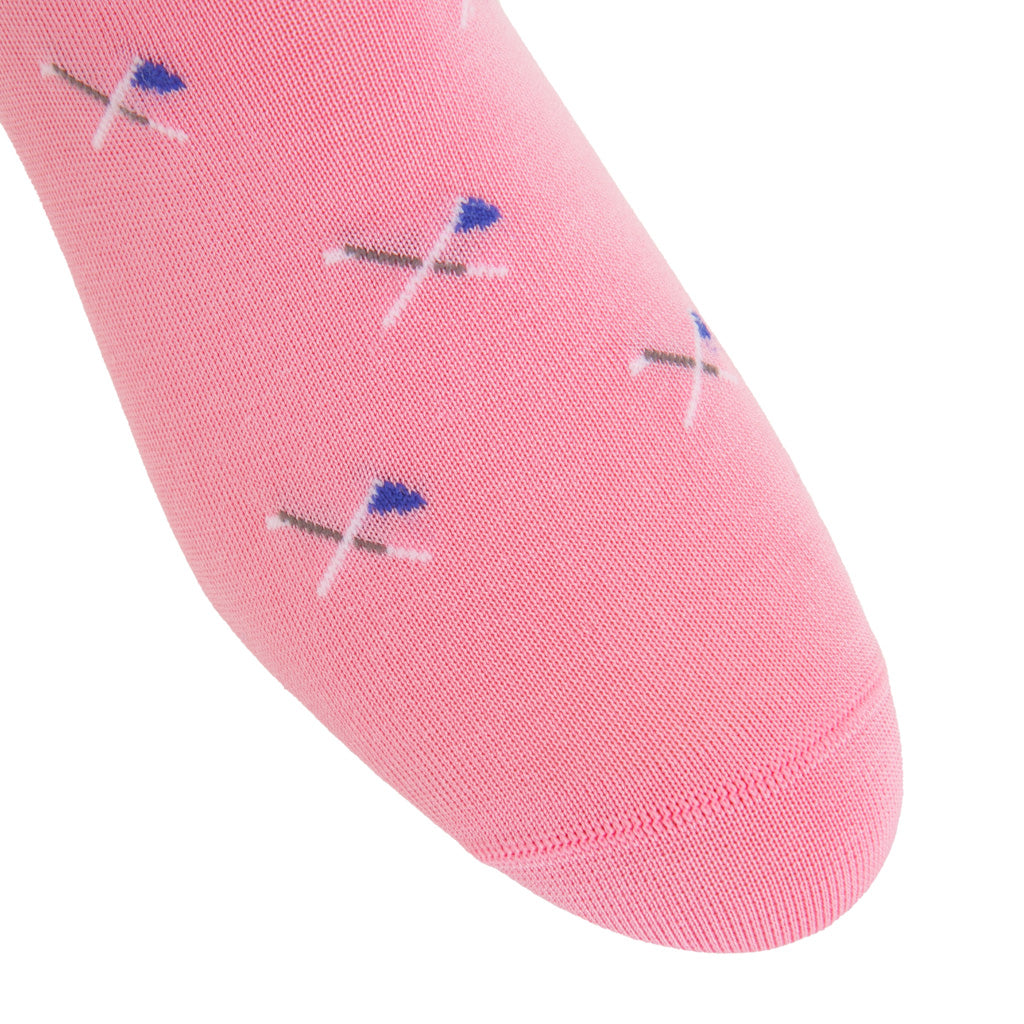 Pink with Crossed Golf Club &amp; Clematis Flag Cotton Over-the-Calf Sock