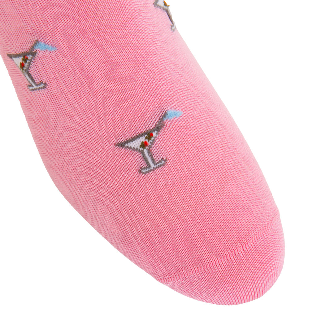 Pink with Olive &amp; Flag Martini Glass Cotton Over-the-Calf Sock