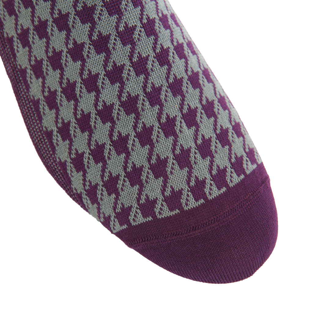 Royal Purple with Steel Gray Large Houndstooth Cotton Over-the-Calf Sock