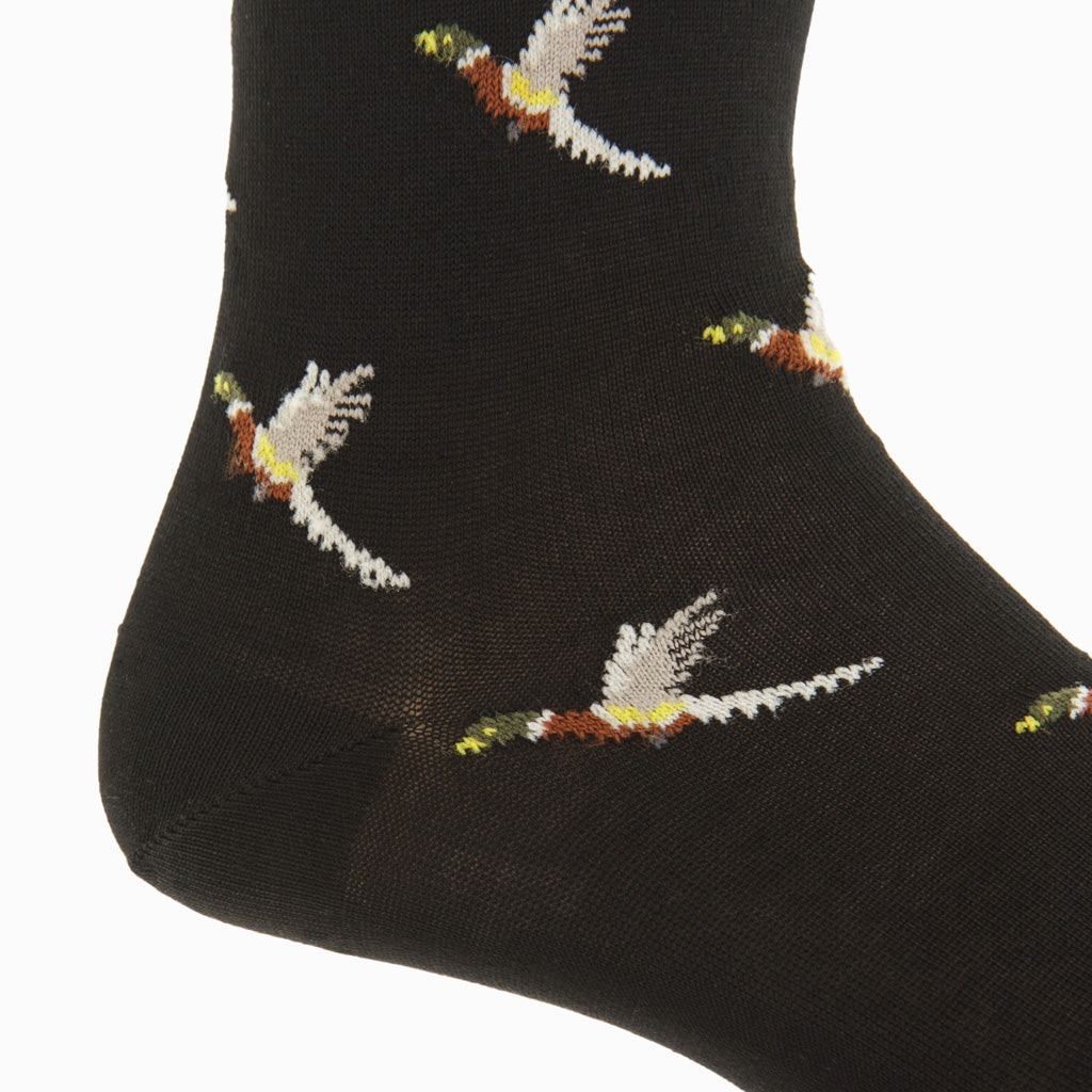 Black with Whiskey Pheasant Cotton Over-the-Calf Sock
