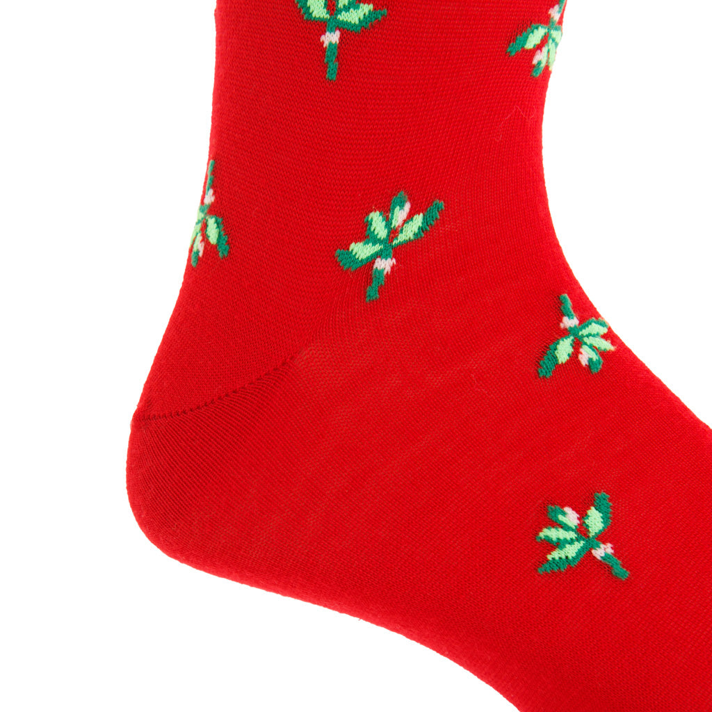 Red with Mistletoes Fine Merino Wool Mid-Calf Sock