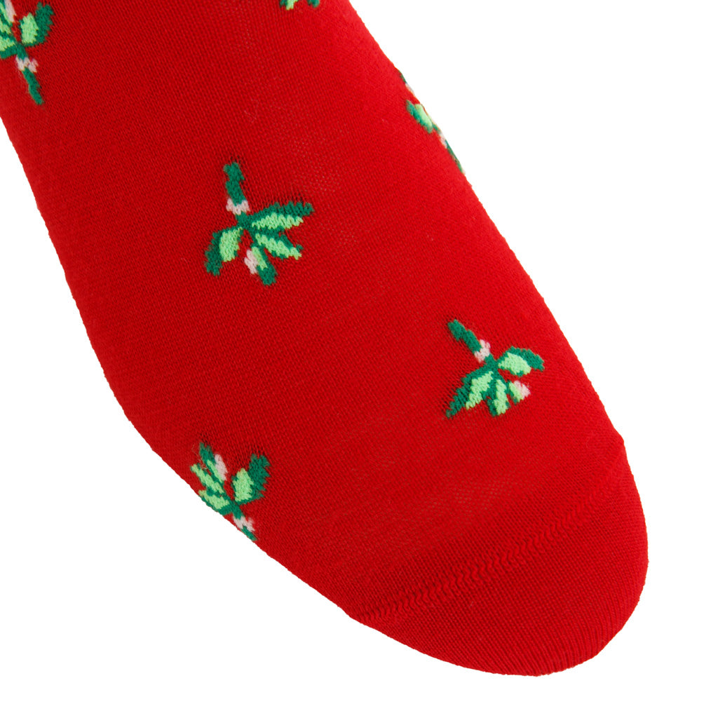 Red with Mistletoes Fine Merino Wool Mid-Calf Sock