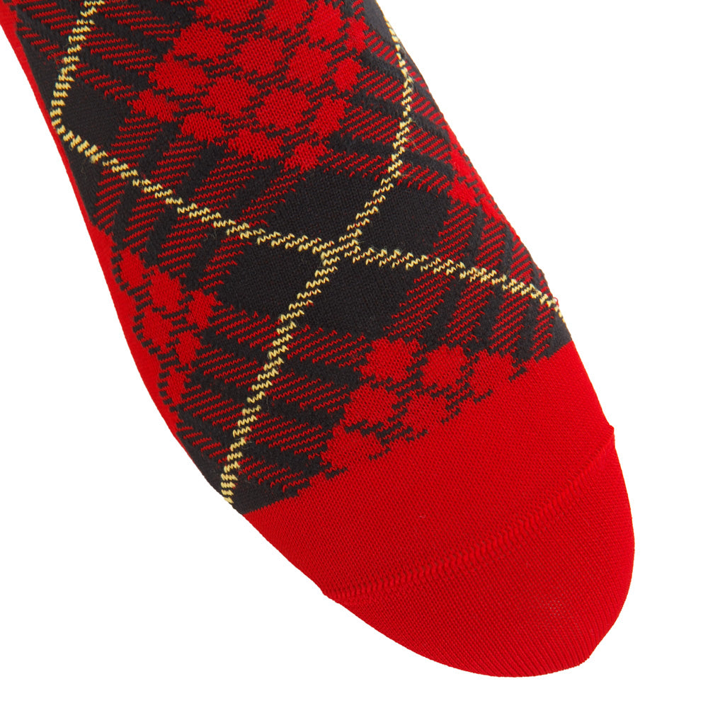 Red with Black and Yellow Tartan Cotton Over-the-Calf Sock
