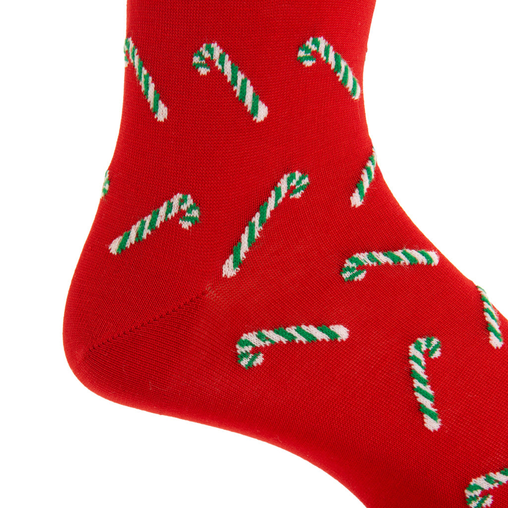Red with Candy Canes Cotton Mid-Calf Sock