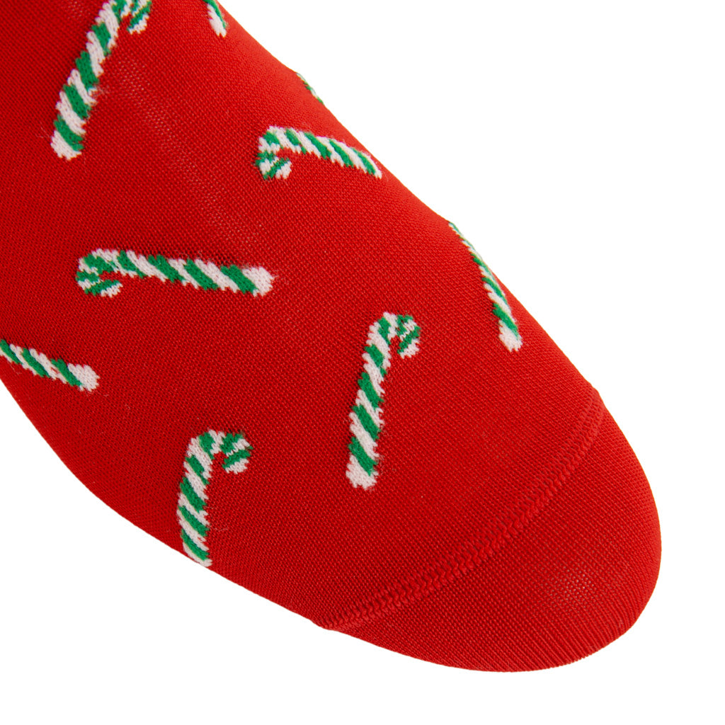 Red with Candy Canes Cotton Mid-Calf Sock