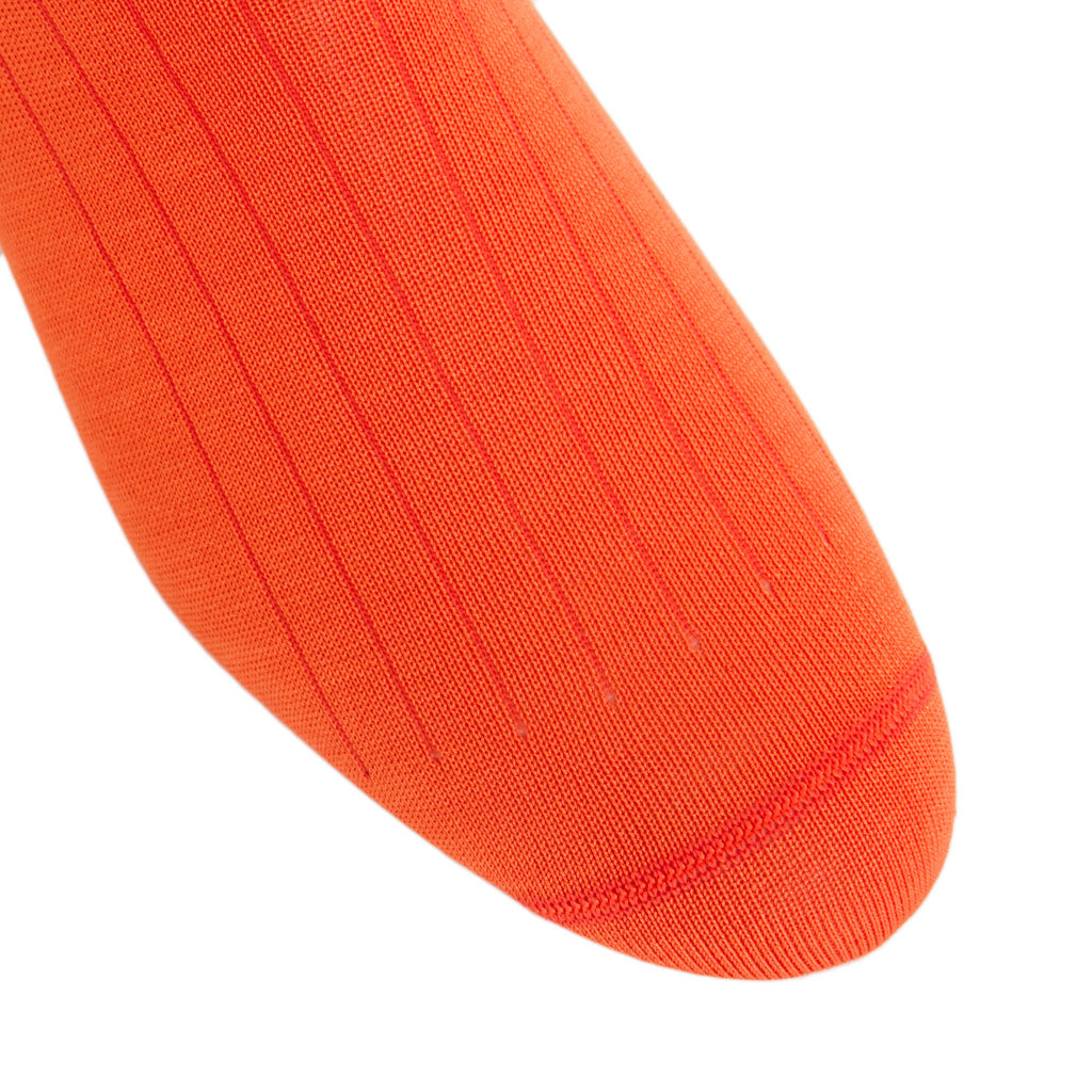 Red Orange Solid Ribbed Cotton Mid-Calf Sock