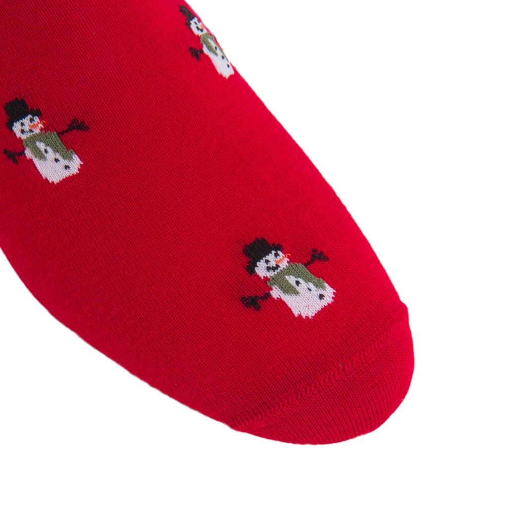 Red with Snowmen Fine Merino Wool Over-the-Calf Sock