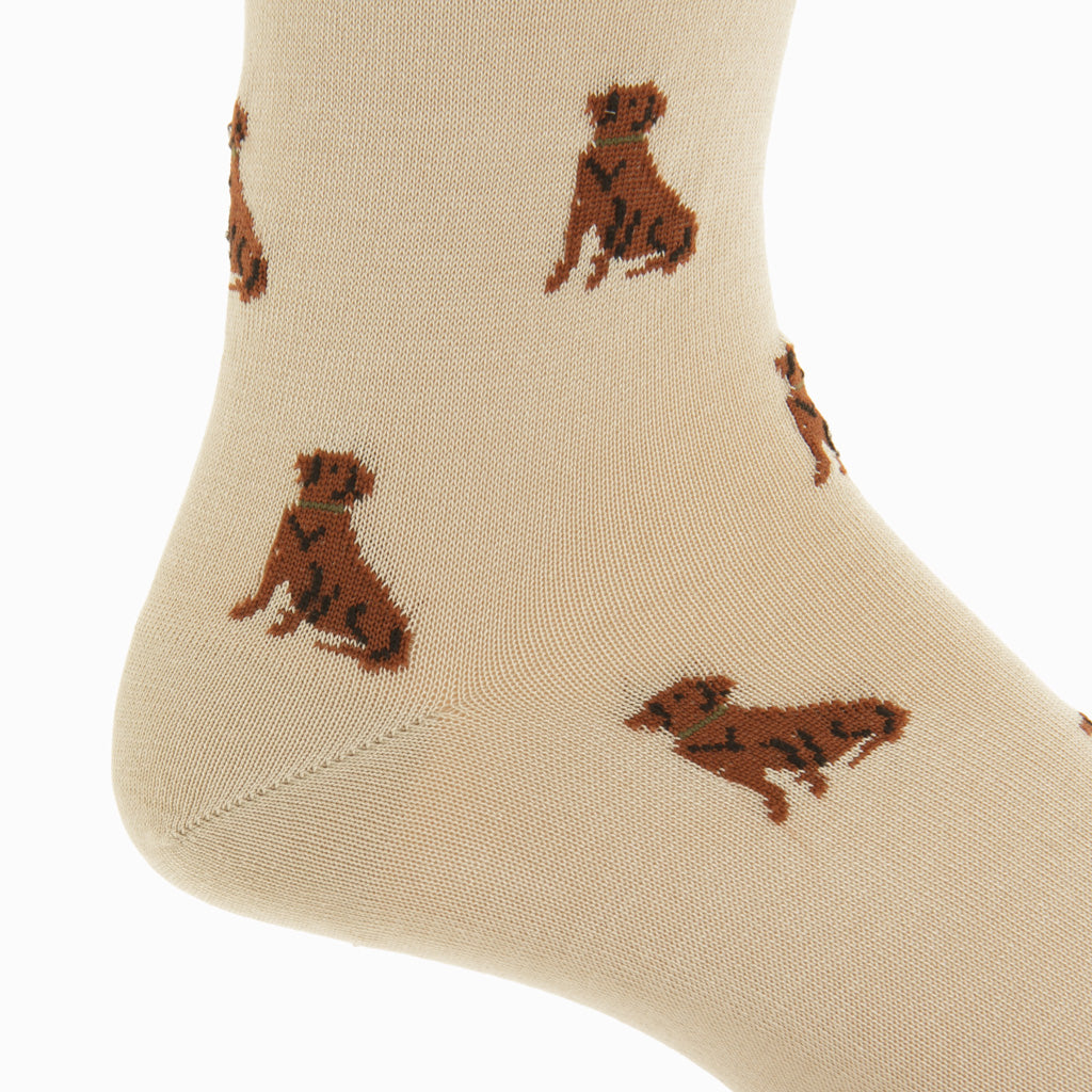 Tan with Whiskey Brown &amp; Green Collar Retriever Dog Cotton Mid-Calf Sock