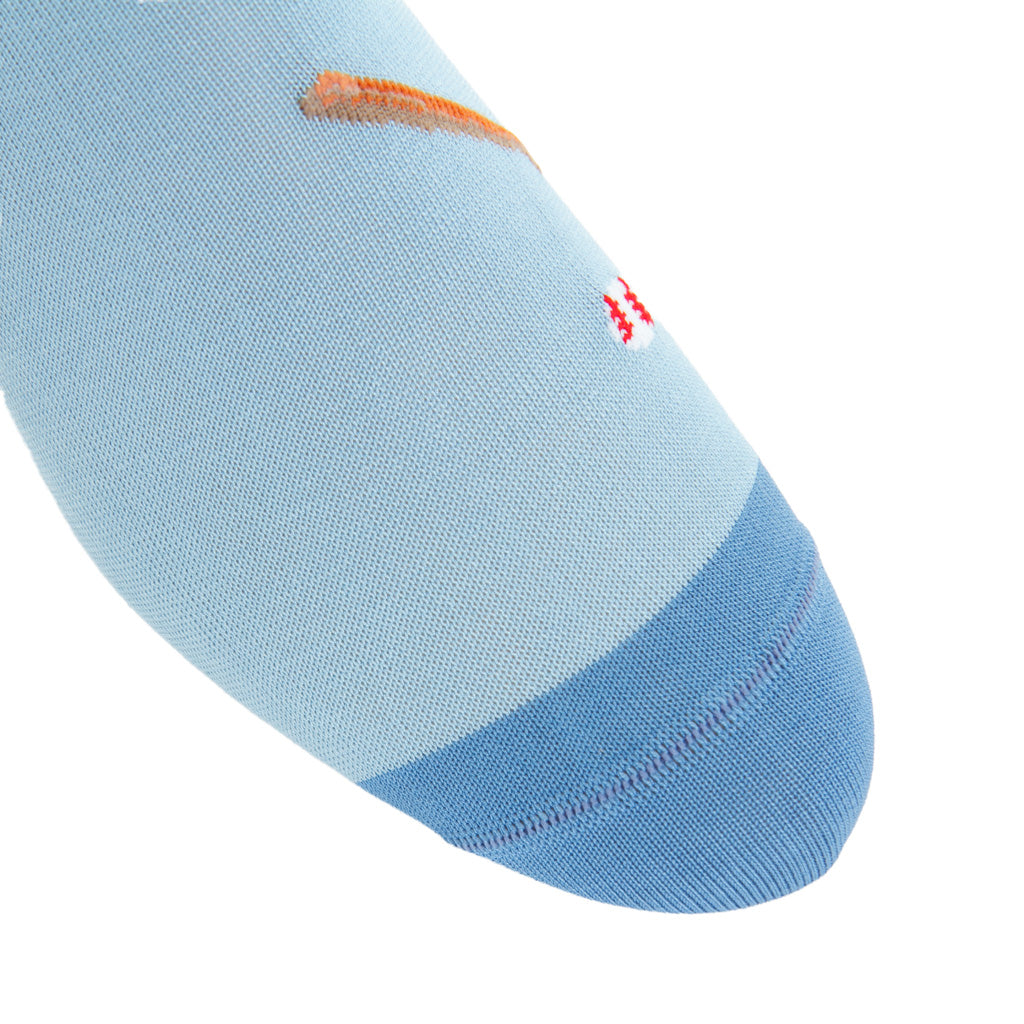 Sky Blue and Azure Tipping with Baseball &amp; Bats Cotton Over-the-Calf Sock