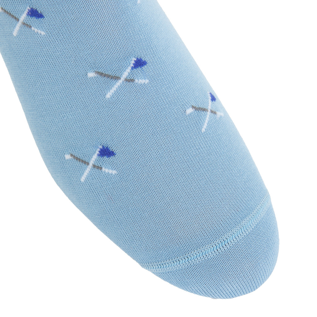 Sky Blue with Crossed Golf Club &amp; Clematis Flag Cotton Mid-Calf Sock