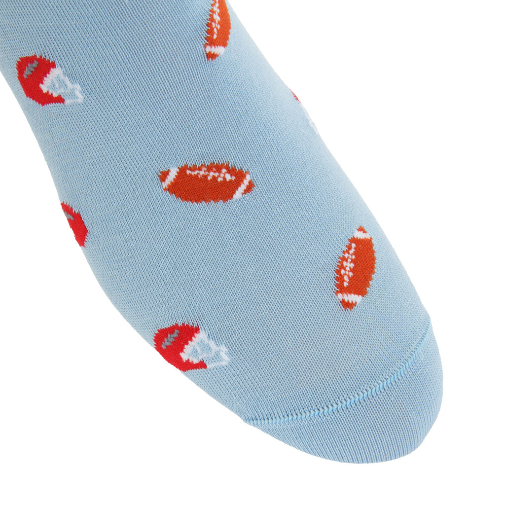 Sky Blue with Red Helmet and Football Cotton Mid-Calf Sock