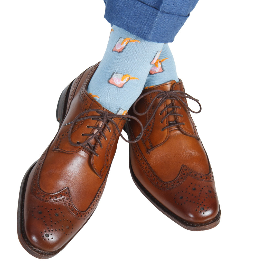 Sky Blue with Orange Negroni Drink Cotton Sock Linked Toe Mid-Calf Sky Blue with Orange Negroni Drink Cotton Sock Linked Toe Mid-Calf