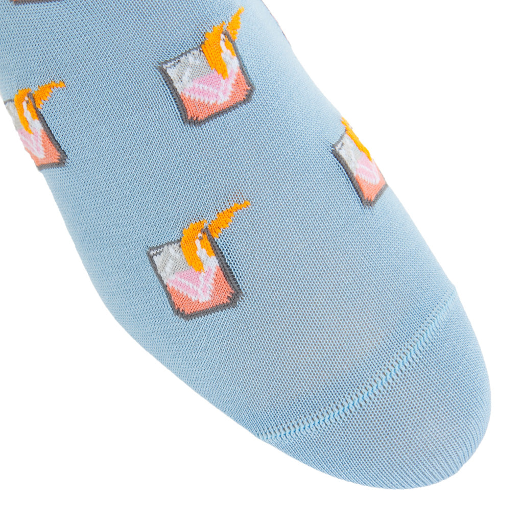 Sky Blue with Orange Negroni Drink Cotton Mid-Calf Sock