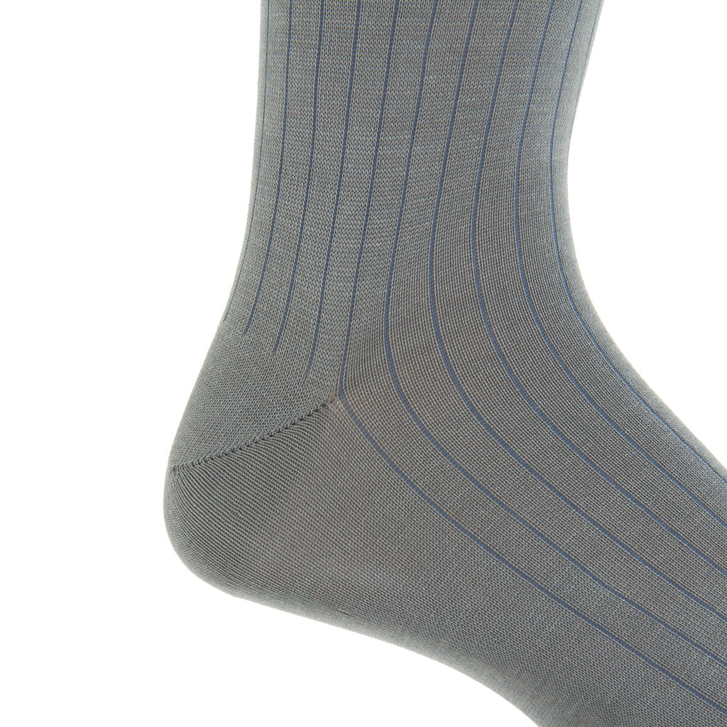 Steel with Indigo Vertical Stripe Cotton Mid-Calf Sock