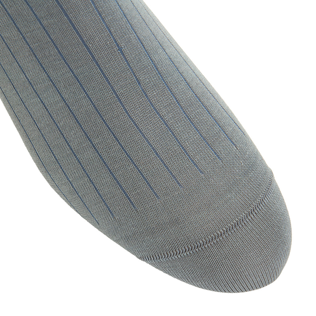 Steel with Indigo Vertical Stripe Cotton Mid-Calf Sock