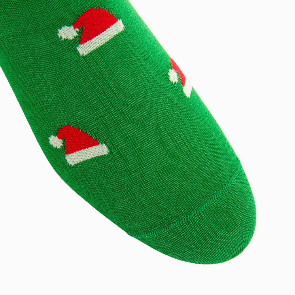 Kelly Green with Santa Hats Cotton Over-the-Calf Sock