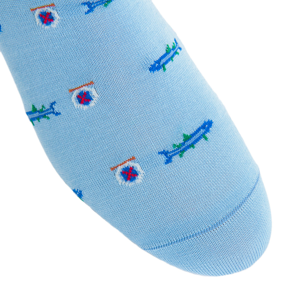Sky-Blue-Red-Yellow-Fish-Trout-Cotton-Sock