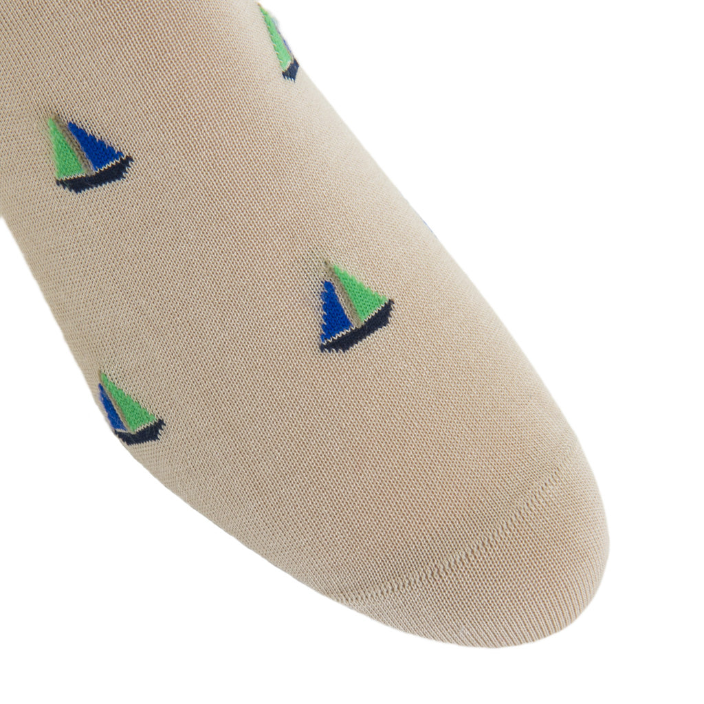 Tan-Blue-Green-Sailboat-Cotton-Sock