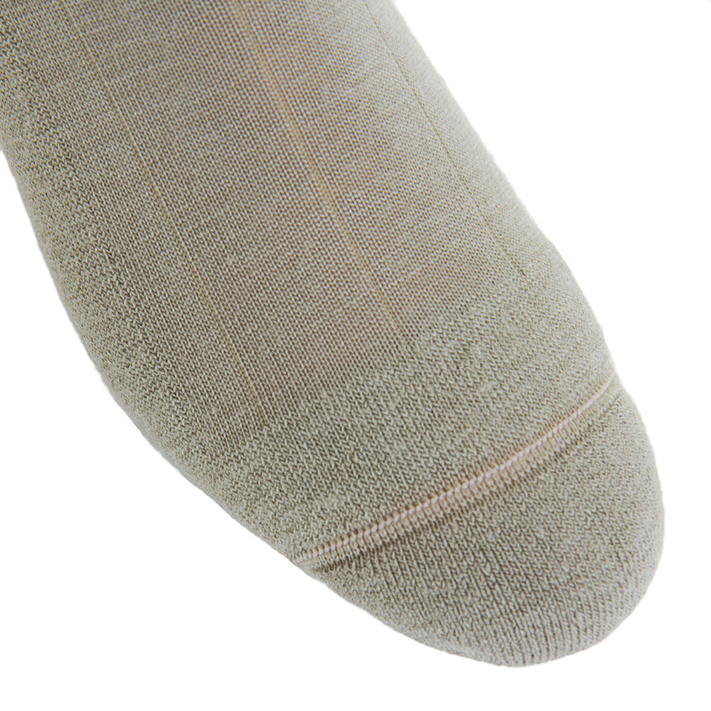 Taupe Solid Wide Ribbed  Fine Merino Wool  Crew Boot Sock