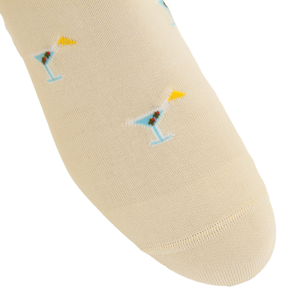 Cream with Olive &amp; Flag Martini Glass Cotton Mid-Calf Sock