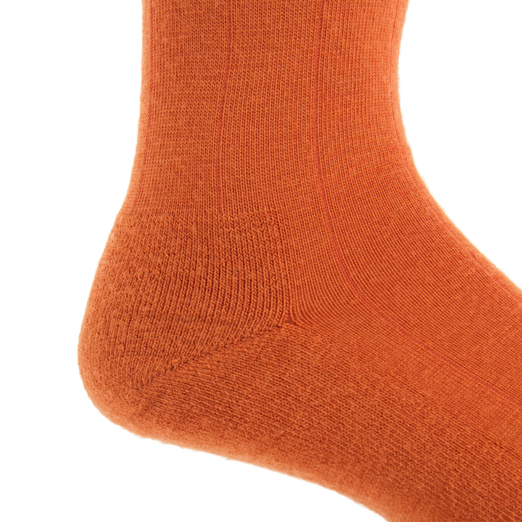 Burnt Orange Solid Wide Ribbed  Fine Merino Wool  Crew Boot Sock
