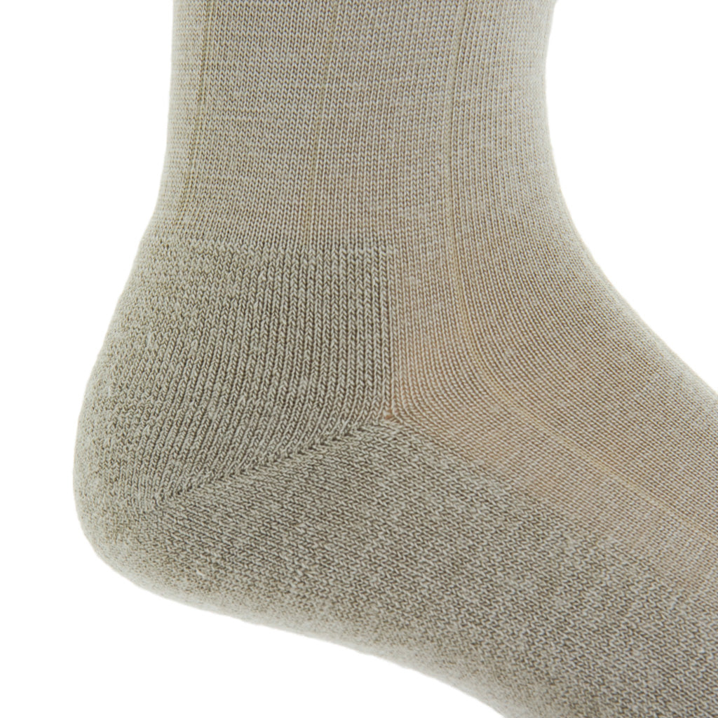 Taupe Solid Wide Ribbed  Fine Merino Wool  Crew Boot Sock