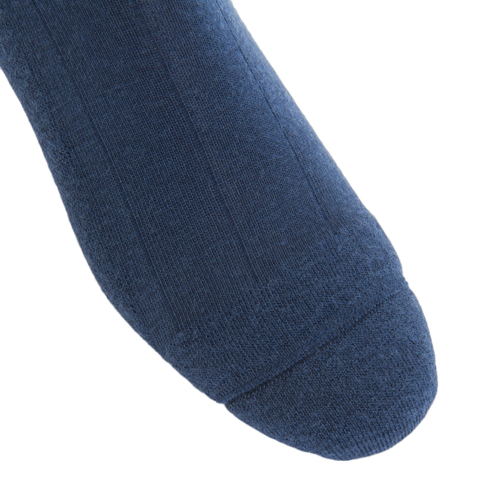 Dress Navy Solid Wide Ribbed  Fine Merino Wool  Crew Boot Sock
